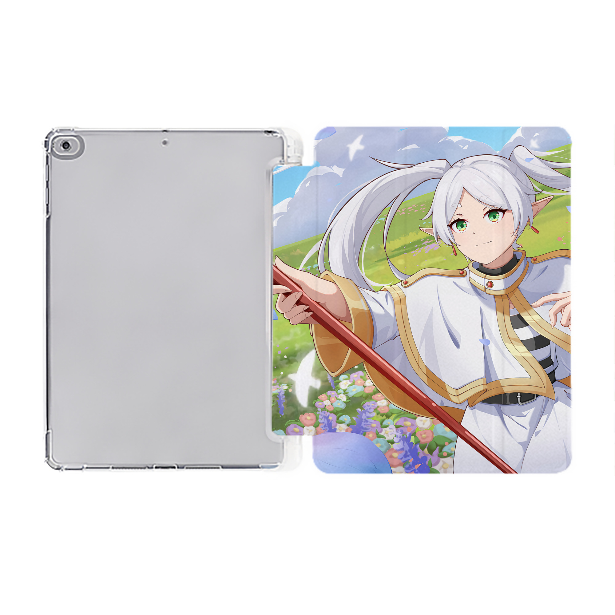 （画像用） 葬送のフリーレン Frieren IPad ケース ペン収納付き 三つ折りスタンド PUレザー×シリコン 対応機種9.5/10.5/10.9インチ